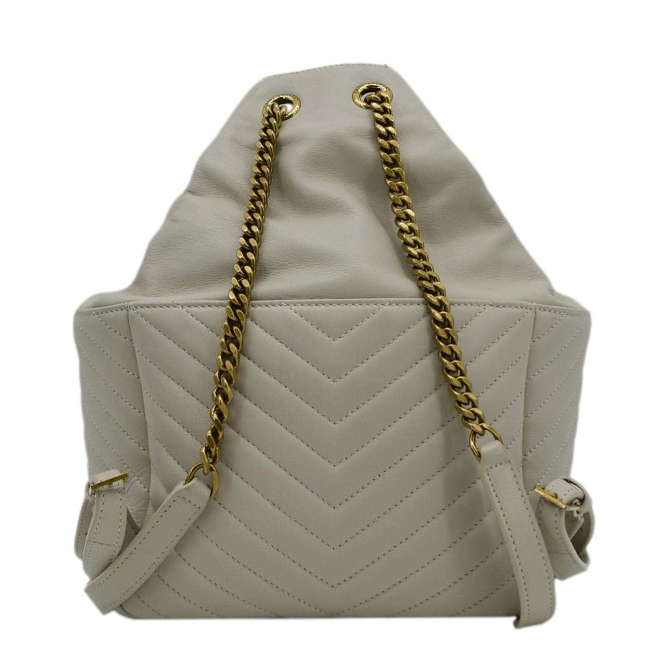 YSL Saint Laurent Yves Joe Drawstring Backpack Bag Off Leather White
