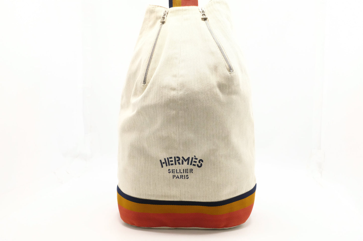 Hermes Natural Toile Chevron Cavalier Sling Bag In Canvas White Travel Bag