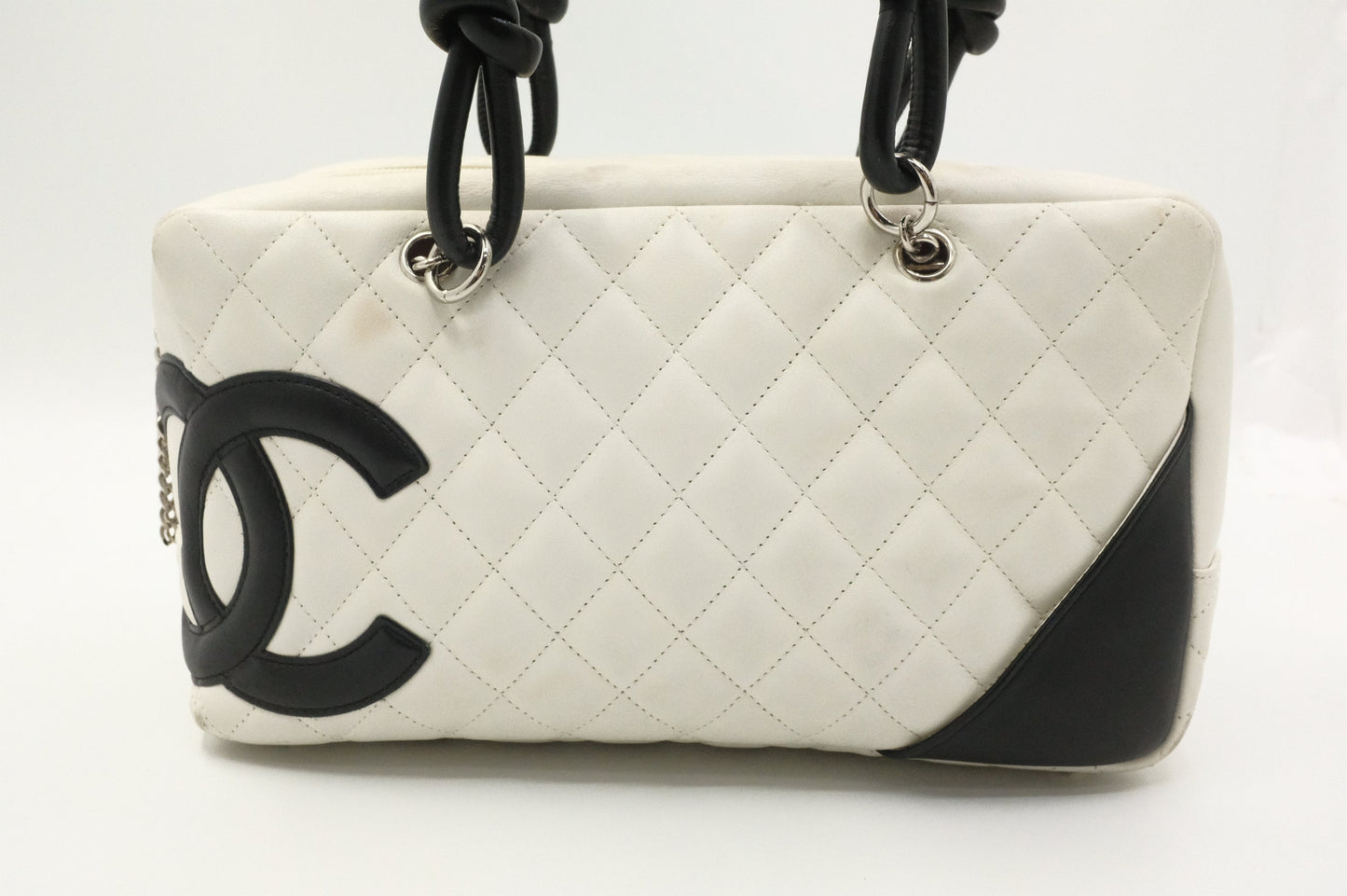 Chanel Cambon Bowling Matelassé White Leather Handbag
