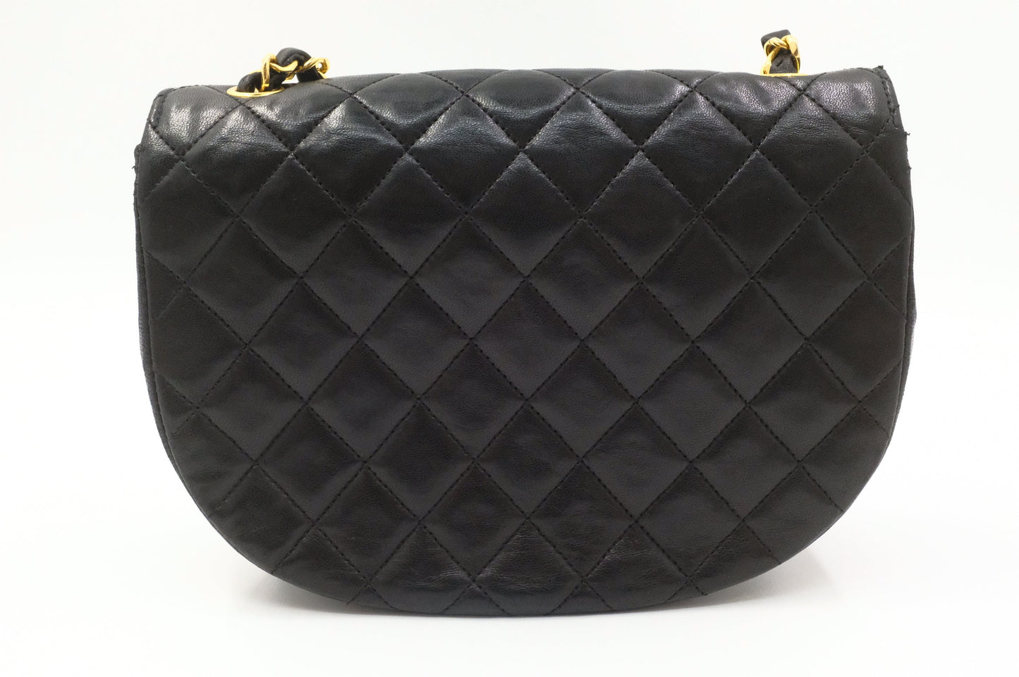 Chanel Round Flap Matelassé Black Small Leather Handbag