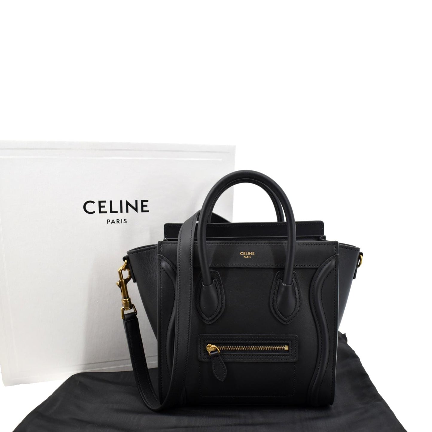 Nano Luggage Smooth Tote Crossbody Bag Leather Black