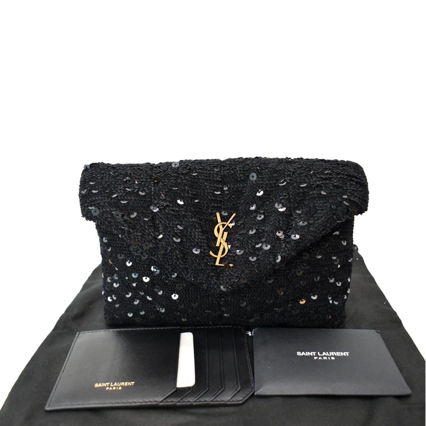 YSL Saint Laurent Saint Puffer Sequin Clutch Wallet Black Small Clutch Bag