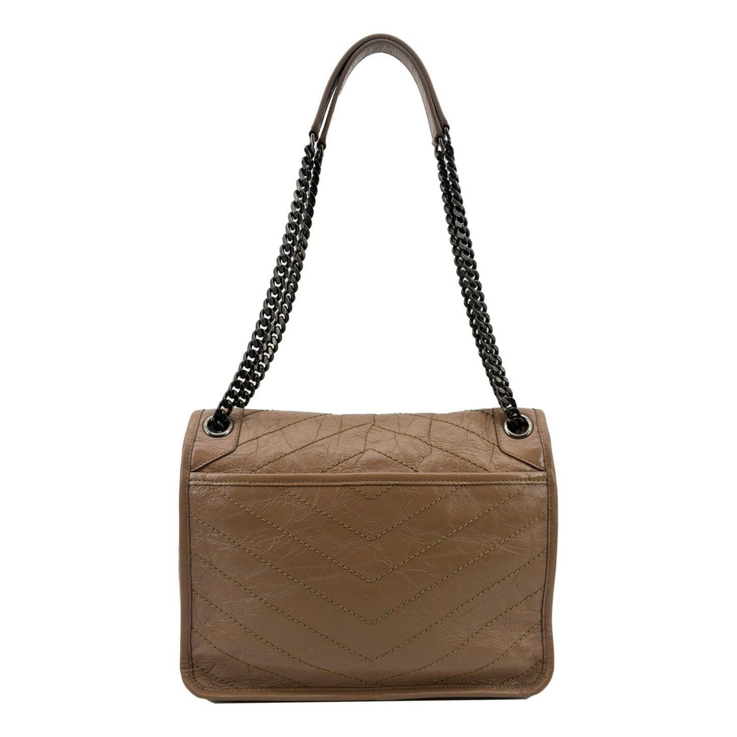 YSL Saint Laurent Yves Niki Crossbody Bag Greyish Leather Brown Medium