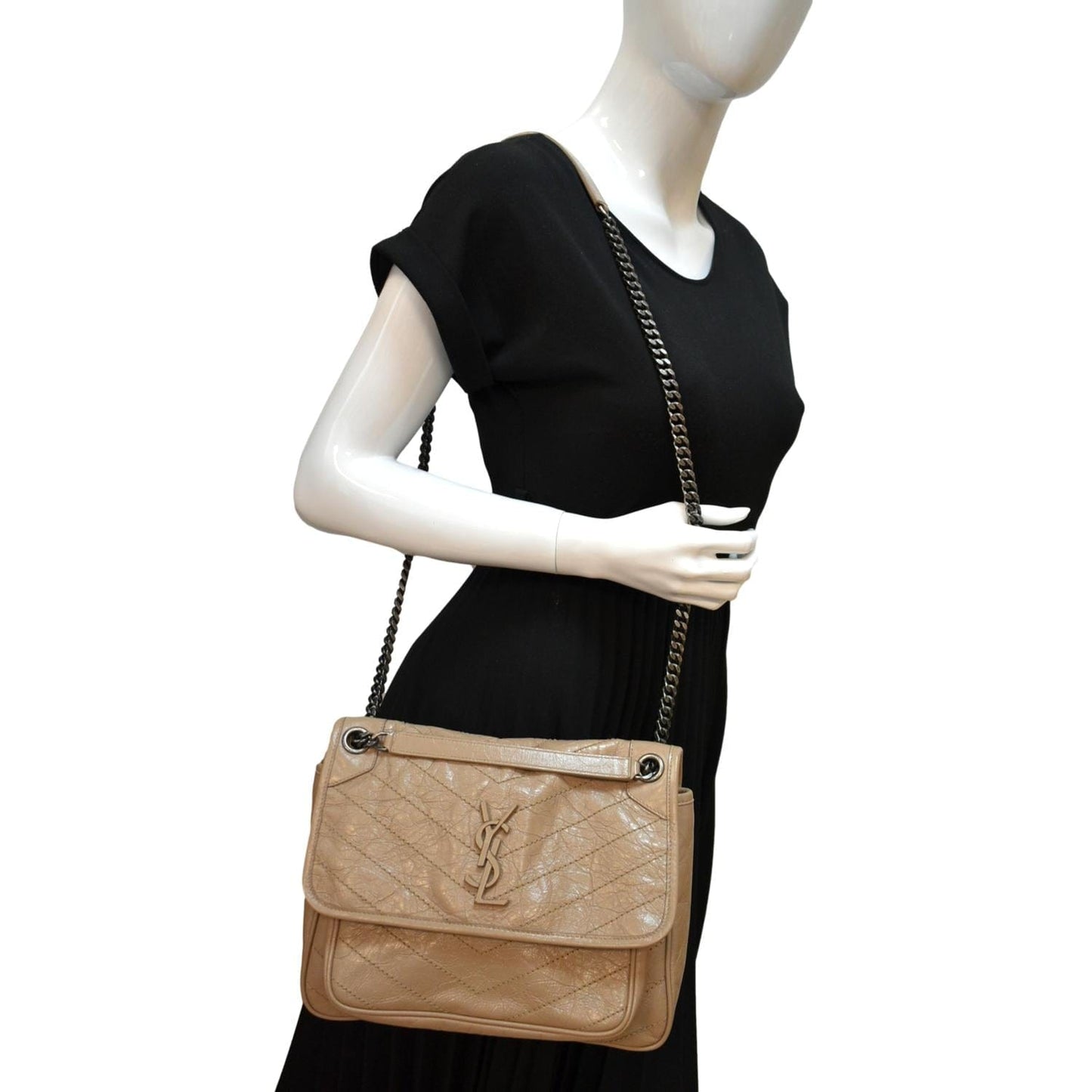 YSL Saint Laurent Saint Niki Crossbody Bag Greyish Leather Brown