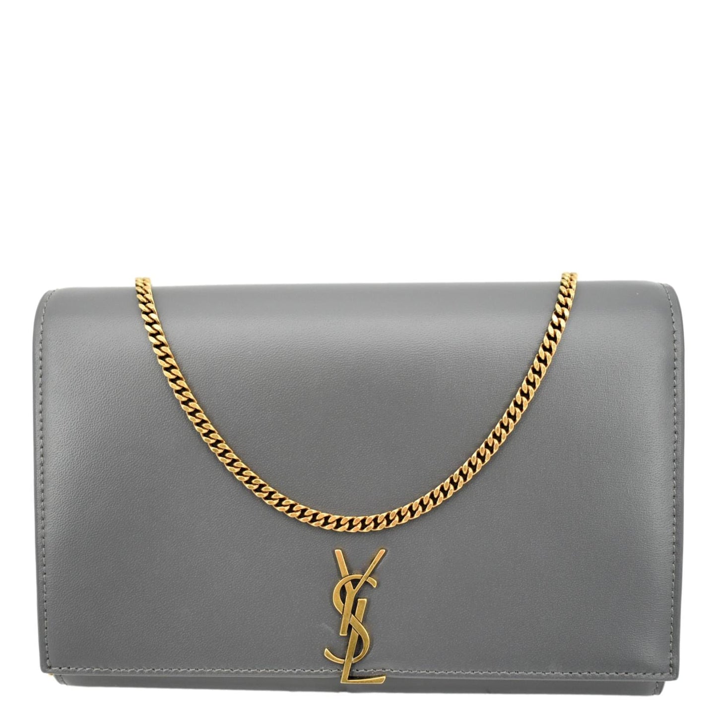 YSL Saint Laurent Yves Shoulder Bag Light Sold Leather Gray Flap