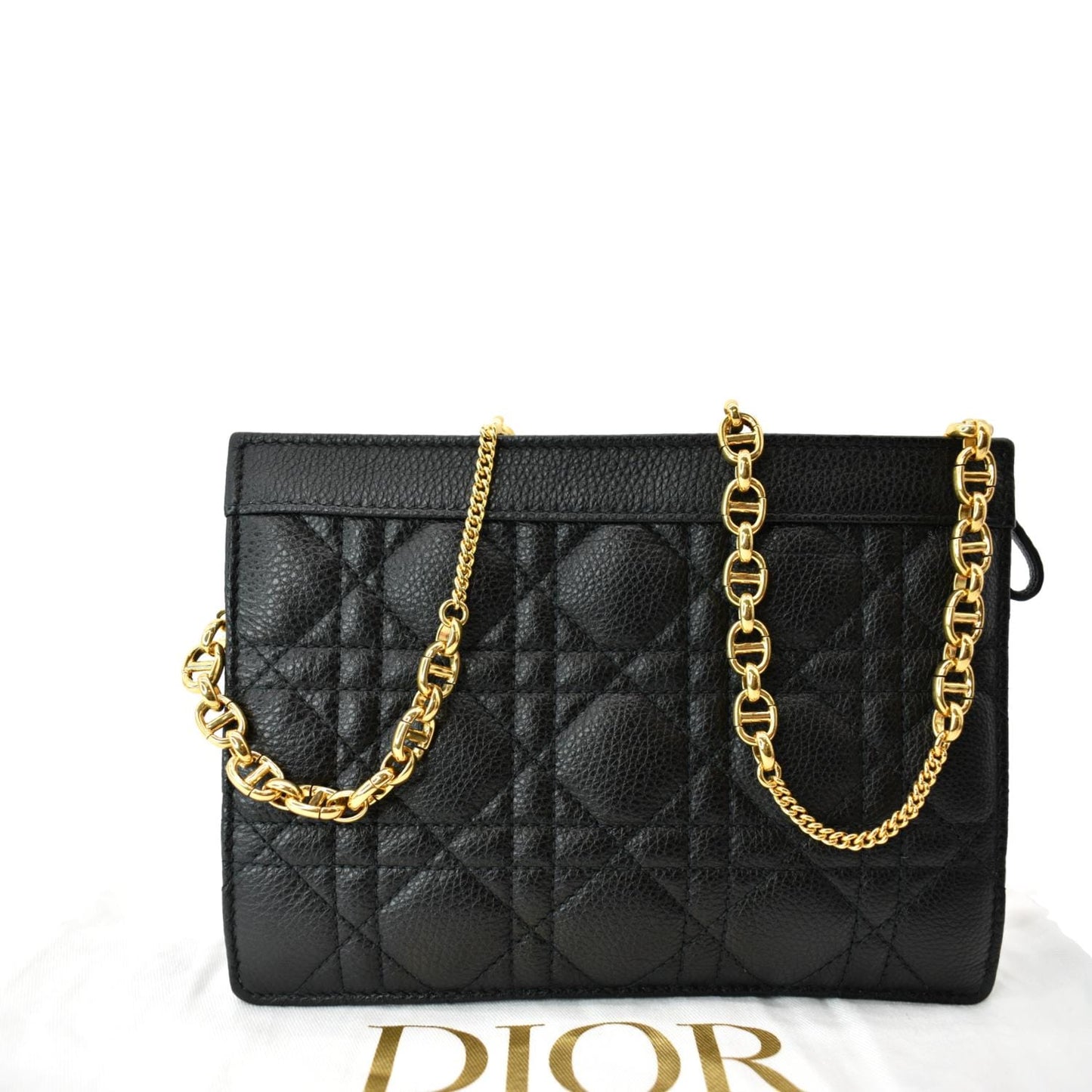 Dior Caro Cannage Calfskin Zipped Pouch Handbag Black Travel Bag