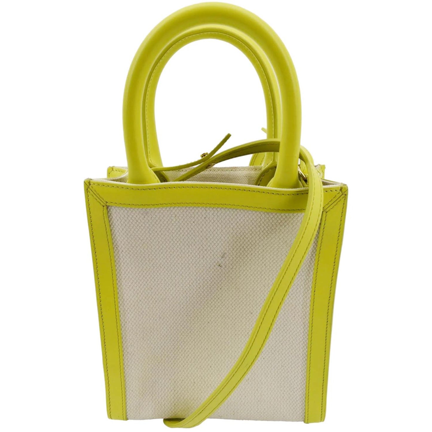 Vertical Cabas Calfskin Shoulder Bag Lime Canvas Mini