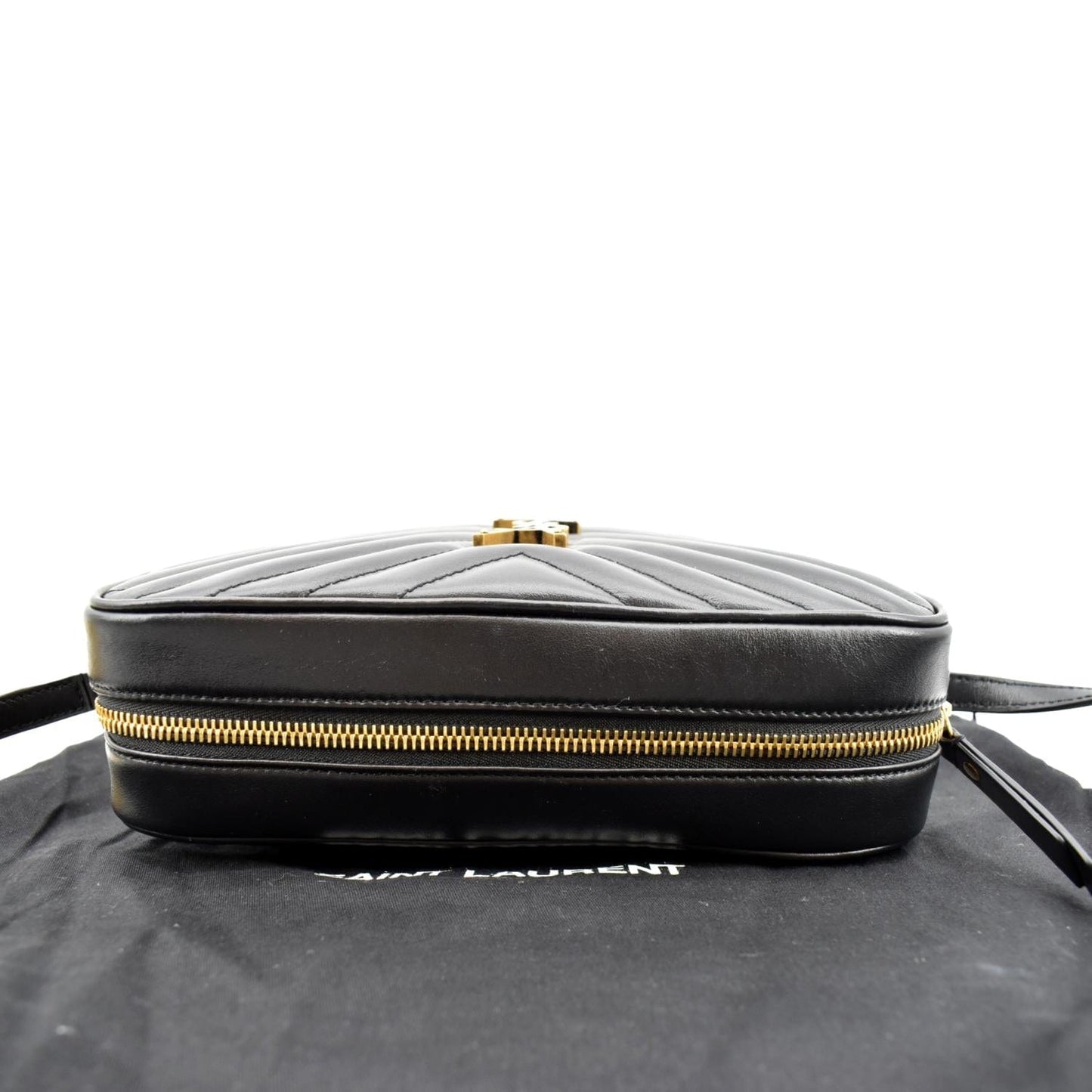 YSL Saint Laurent Yves Lou Camera Chevron Crossbody Bag Leather Black Laurent Camera Lou