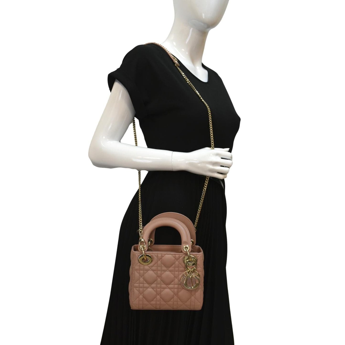 Dior Lady Cannage Calfskin Shoulder Bag Blush Leather Mini