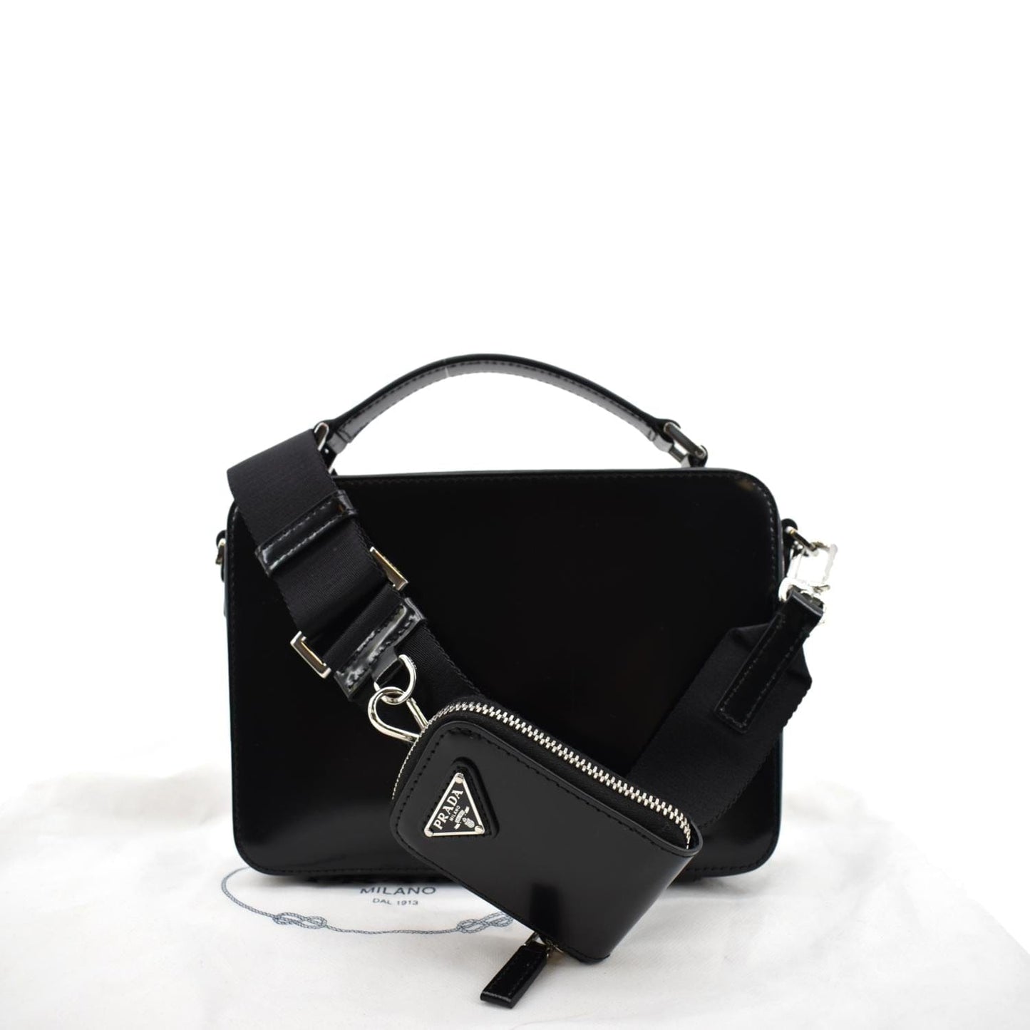 Prada Brique Crossbody Bag 2Vh069 Leather Patent Black
