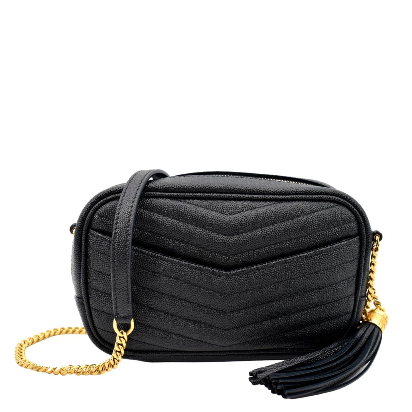 YSL Saint Laurent Yves Lou Chevron Camera Crossbody Bag Leather Black 2
