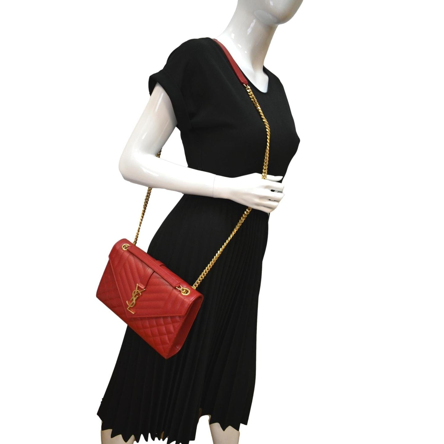 YSL Saint Laurent Saint Envelope Chain Shoulder Bag Leather Red