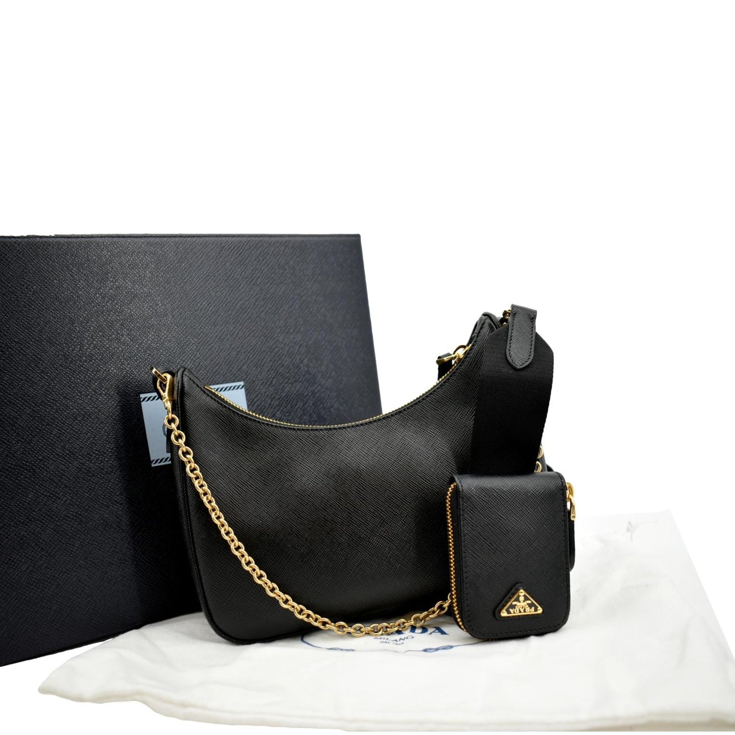 Prada Re Edition Shoulder Bag Leather Saffiano Black Re Edition 2007