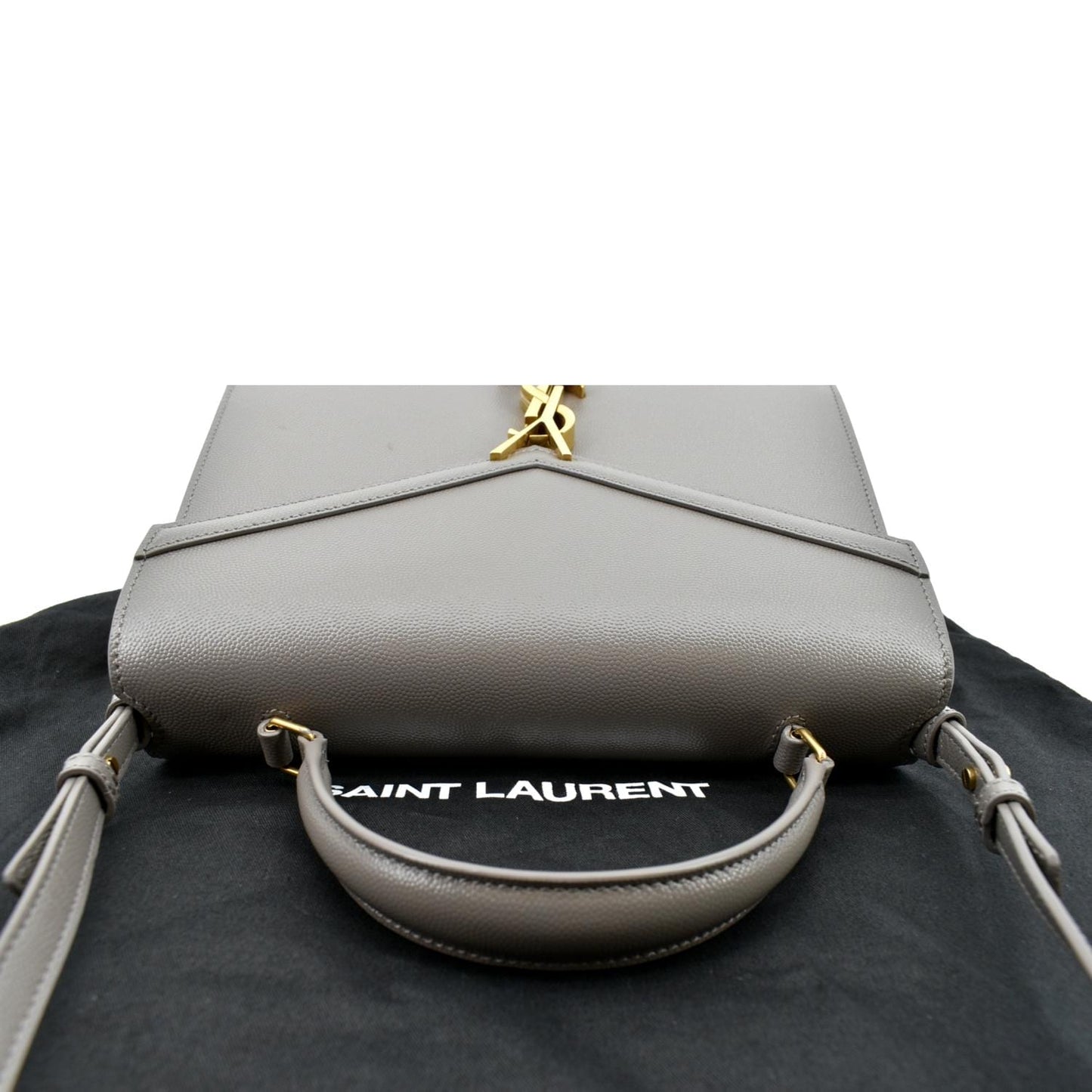 YSL Saint Laurent Yves Cassandra Calfskin Shoulder Bag Fog Leather Medium