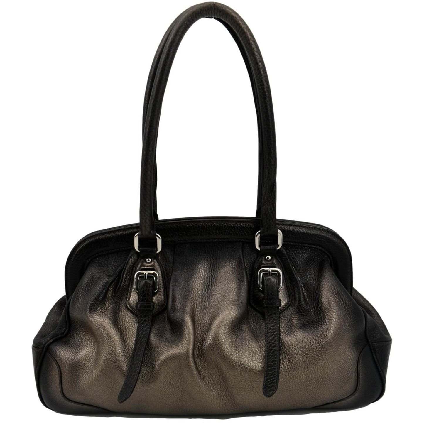 Prada Gradient Antik Frame Satchel Bag Bronze Metallic Leather