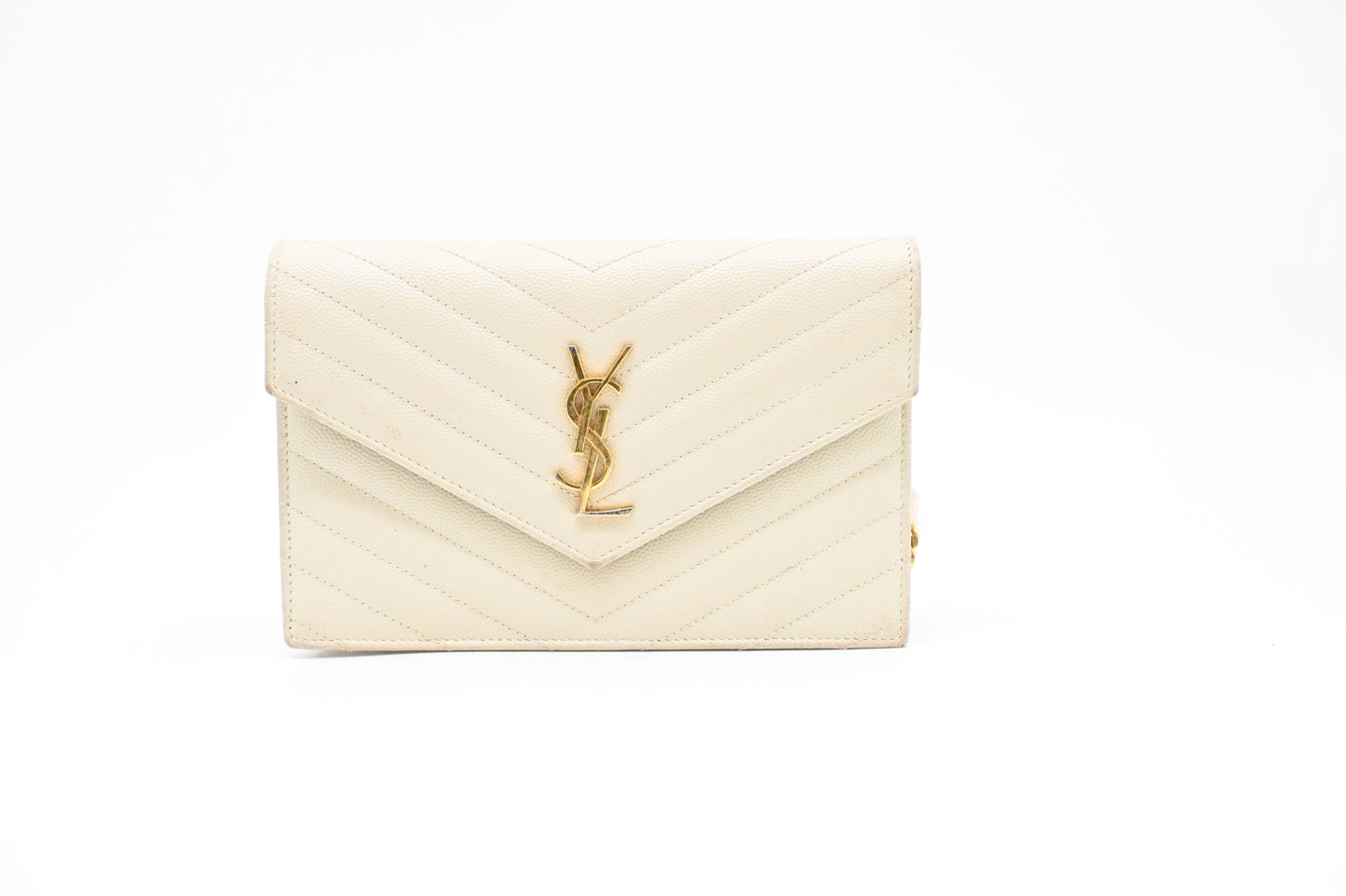 YSL Saint Laurent Cassandra Clutch On In Grain De Poudre Leather White Clutch Bag