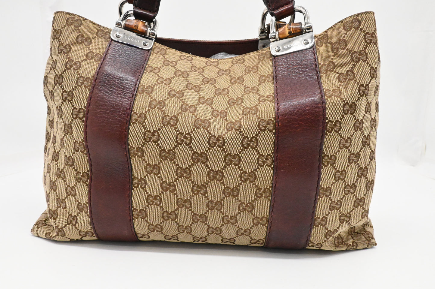 Gucci Bamboo Tote In Canvas Brown Tote Bag