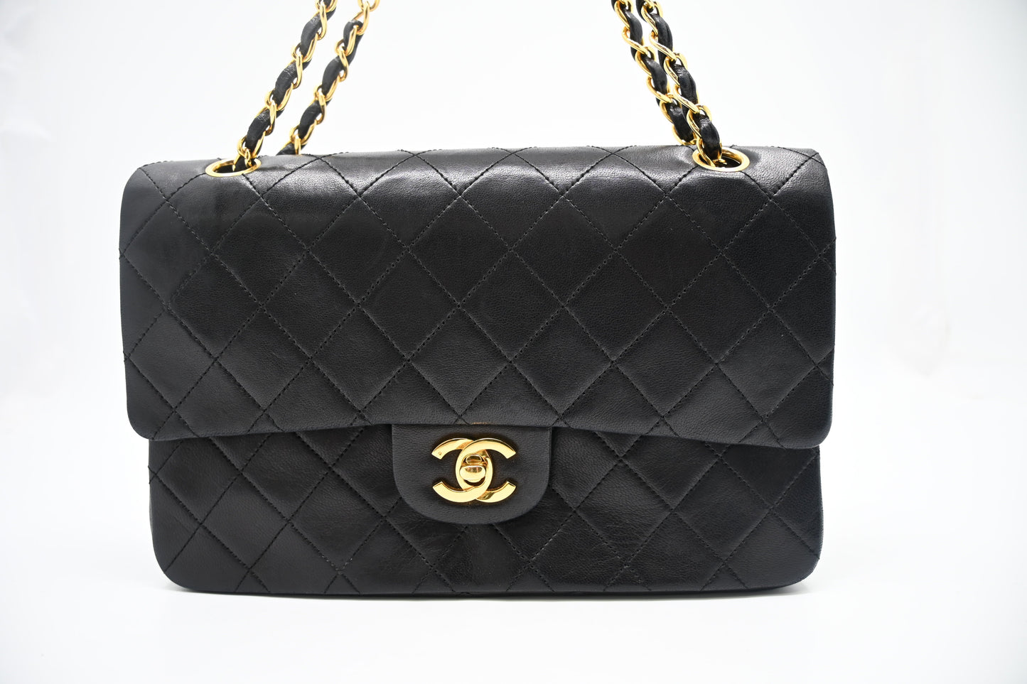 Chanel Double Flap Matelassé Black Leather Handbag