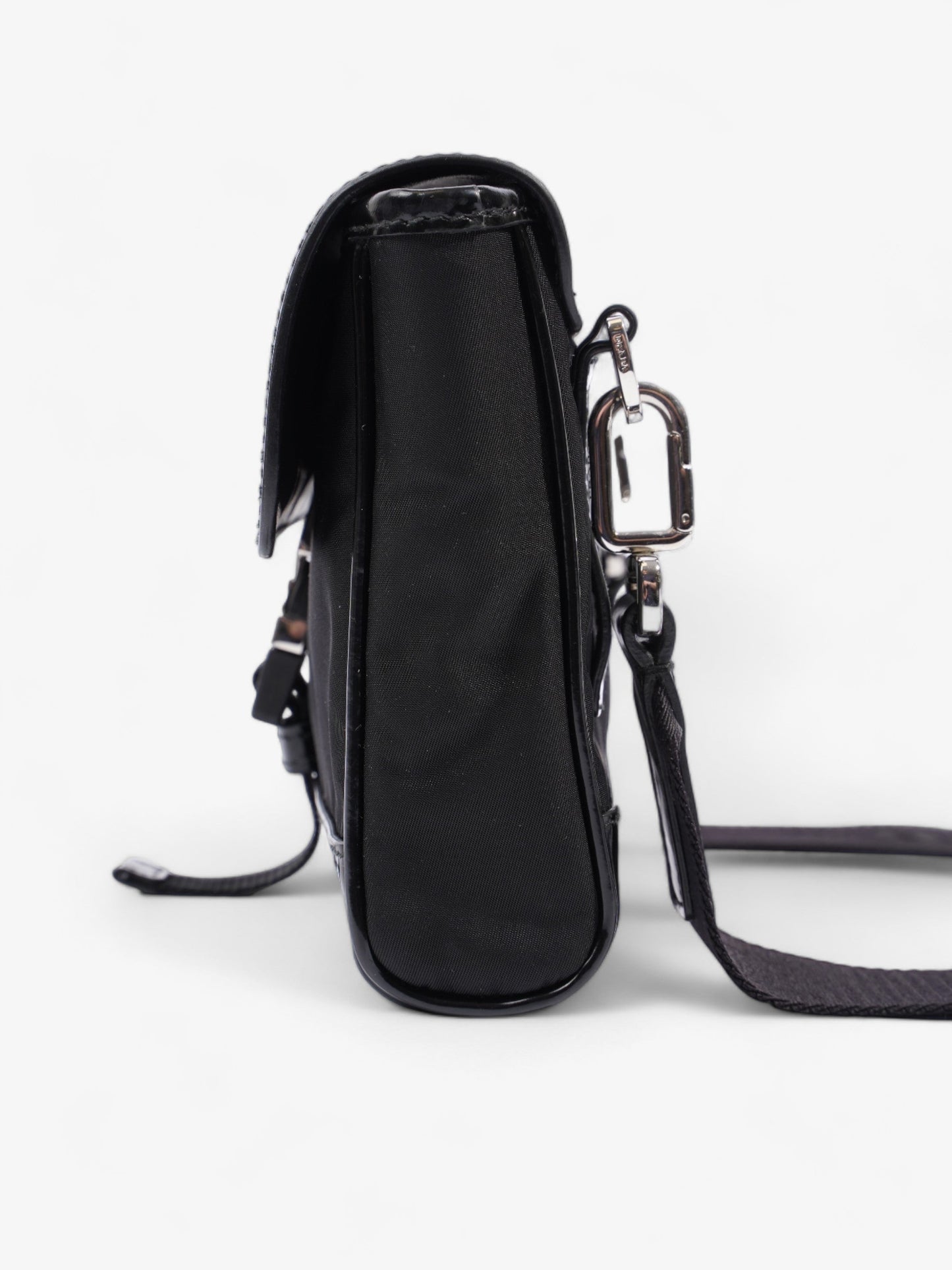 Prada Buckle Branded Messenger Re Nylon Black Flap Messenger Bag