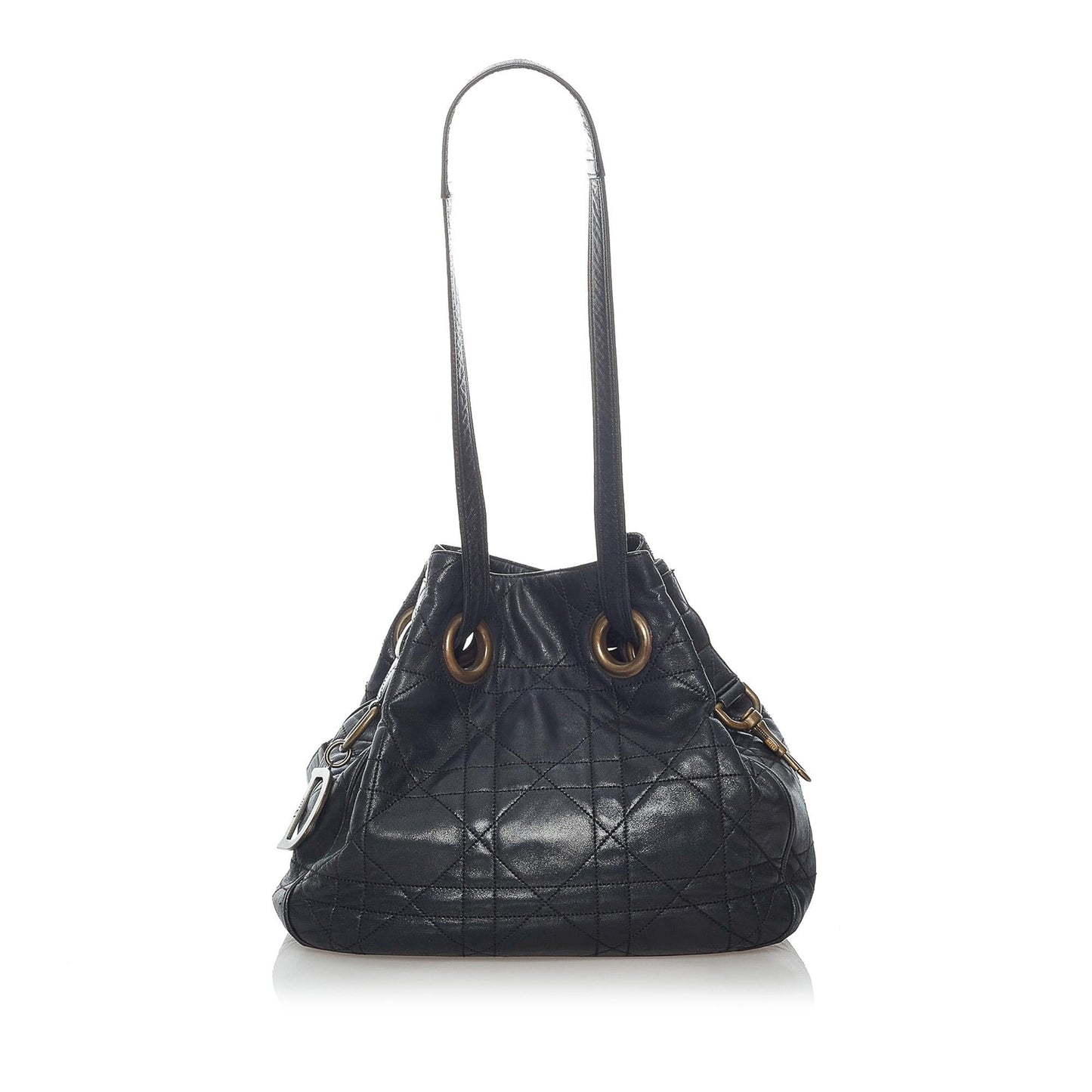 Dior Cannage Drawstring Tote Bag Shg Leather