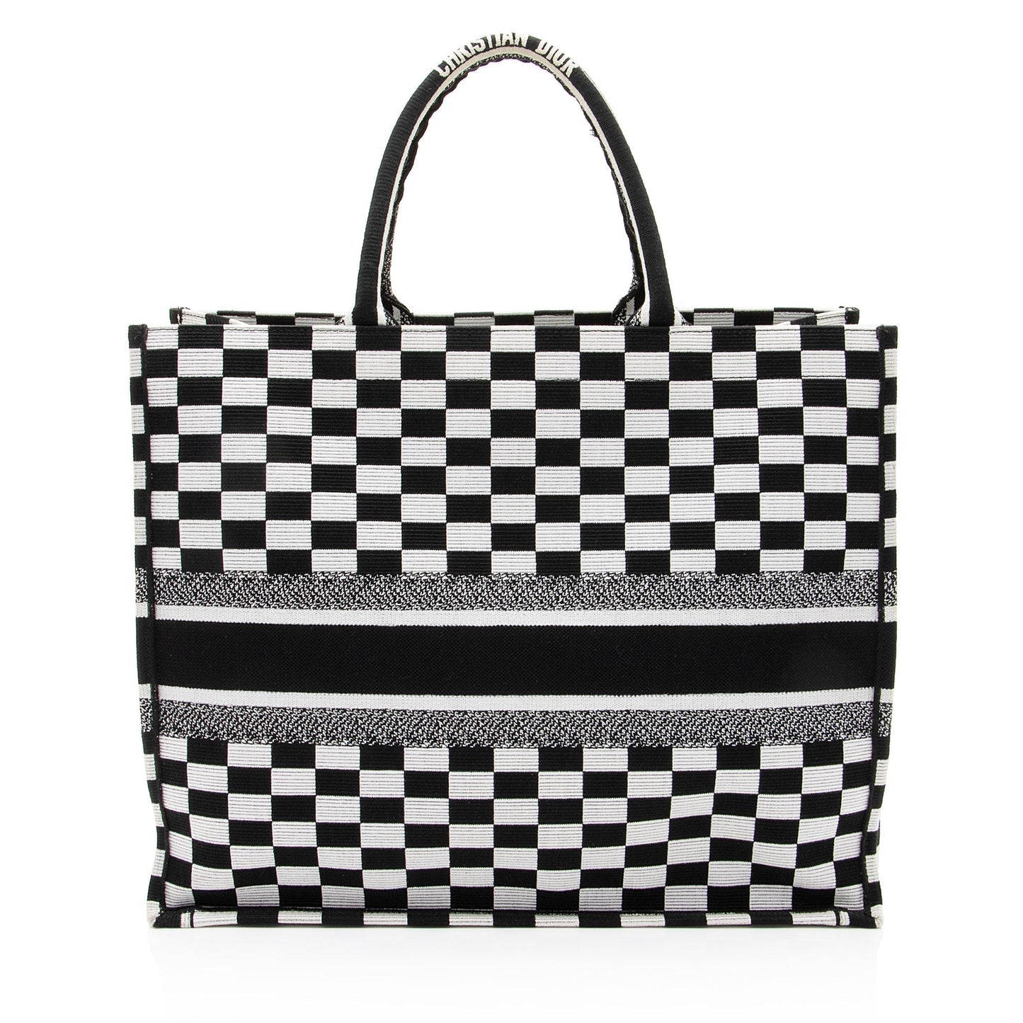 Dior Checkered Book Tote Canvas Embroidered Tote Bag