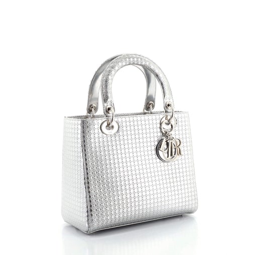 Dior Christian Lady Bag Micro Cannage Metallic Calfskin Medium Travel Bag