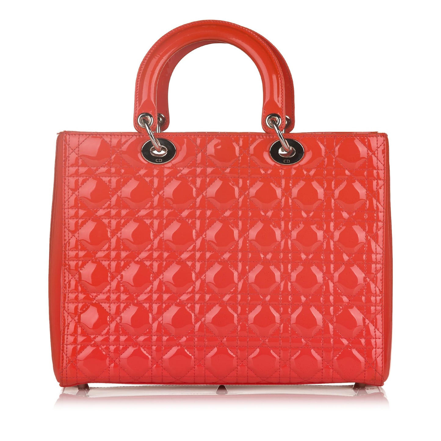 Dior Cannage Lady Handbag Shg Leather Patent Large Satchel Bag