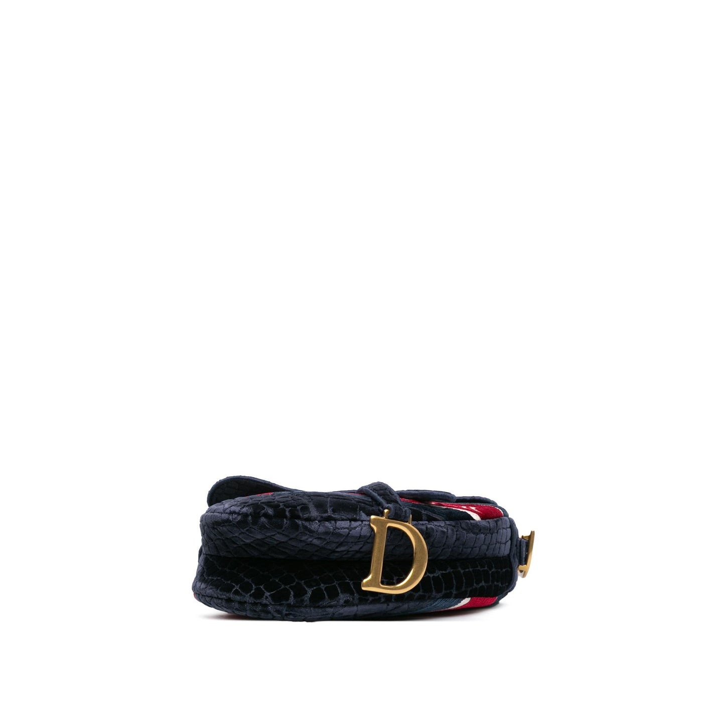 Dior Velvet Crocodile Effect Saddle Bag Embroidered Shoulder Bag