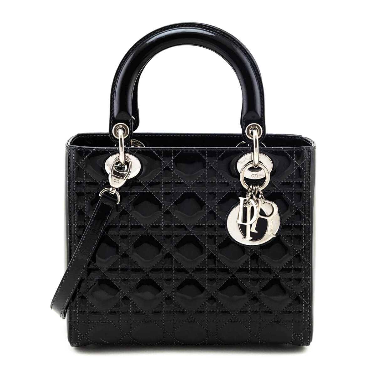 Dior Handbag Cannage Lady Patent Black Medium