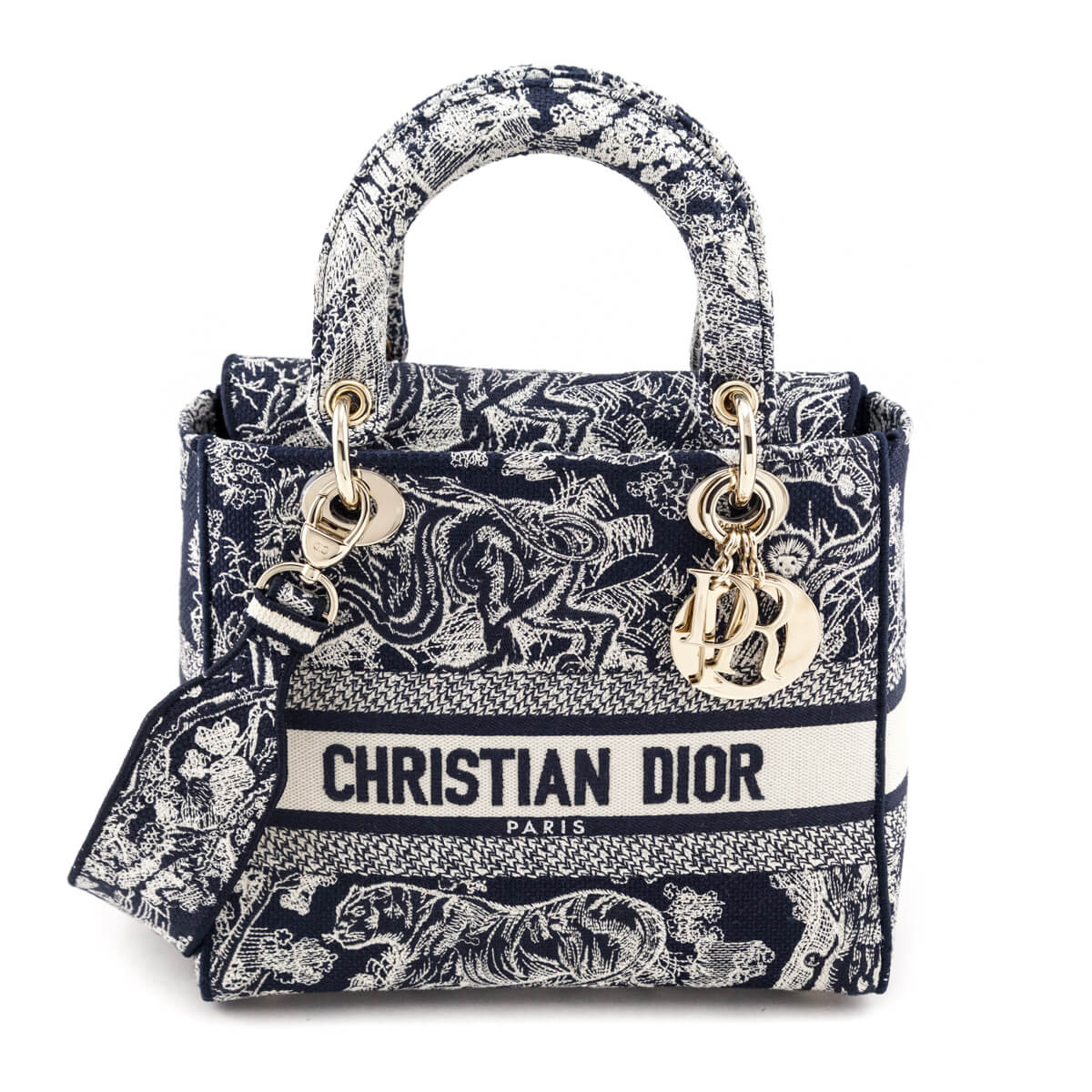 Dior Handbag Toile de Jouy Reverse Embroidery Lady D-Lite Blue Medium Satchel Bag