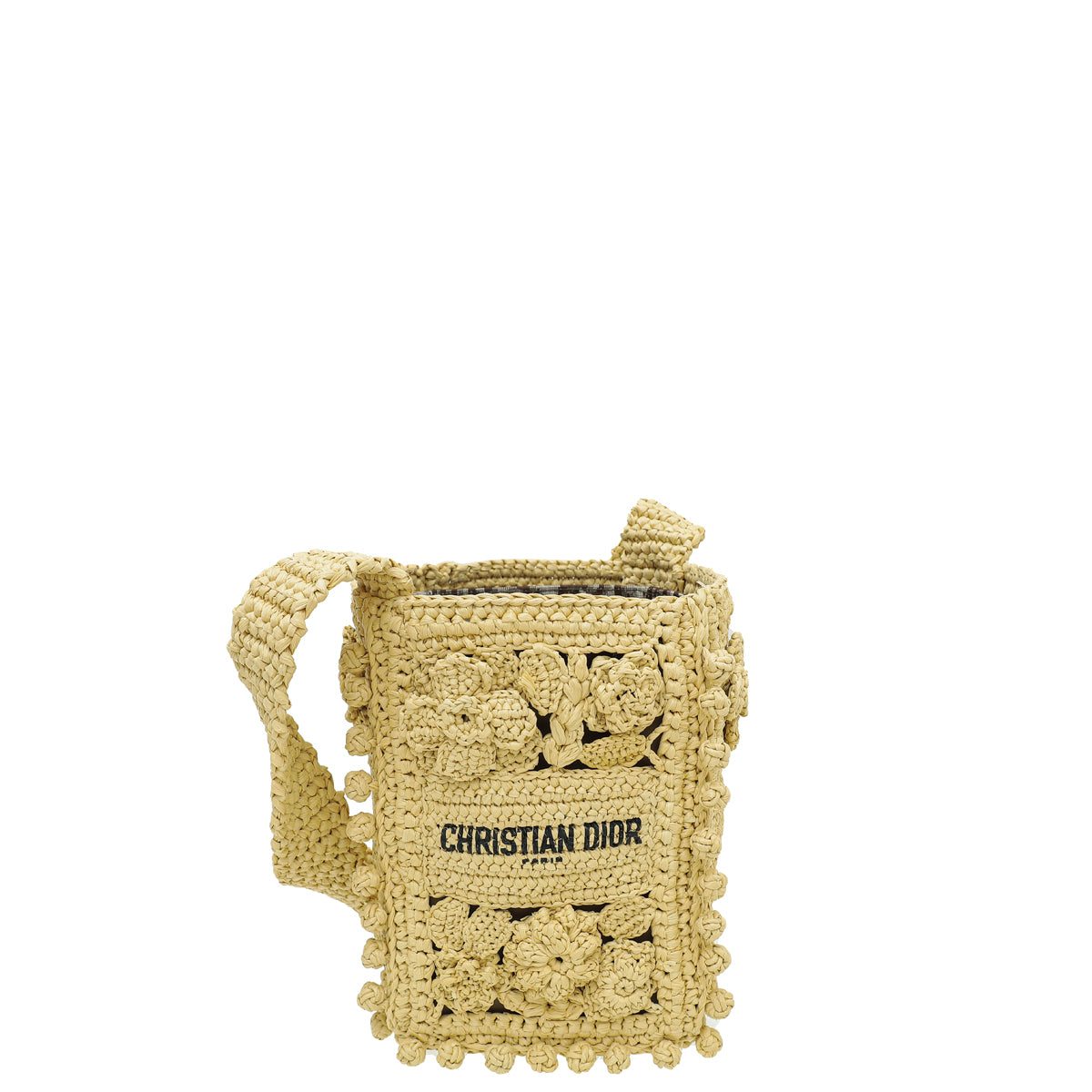 Dior Handbag Christian Natural D-Bubble Bag Raffia Small Bucket Shoulder Bag