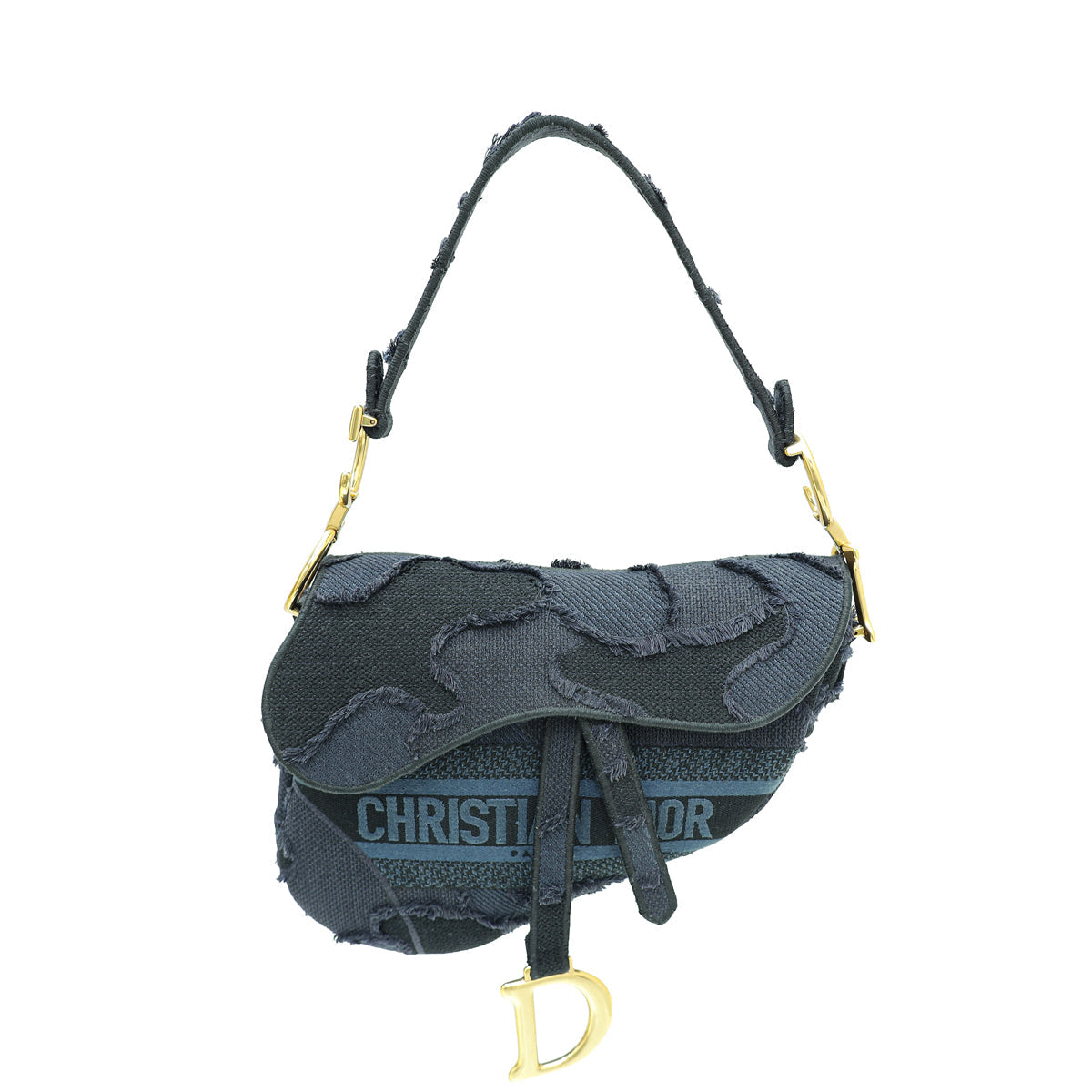 Dior Handbag Christian Camouflage Saddle Bag Blue Embroidered Shoulder Bag