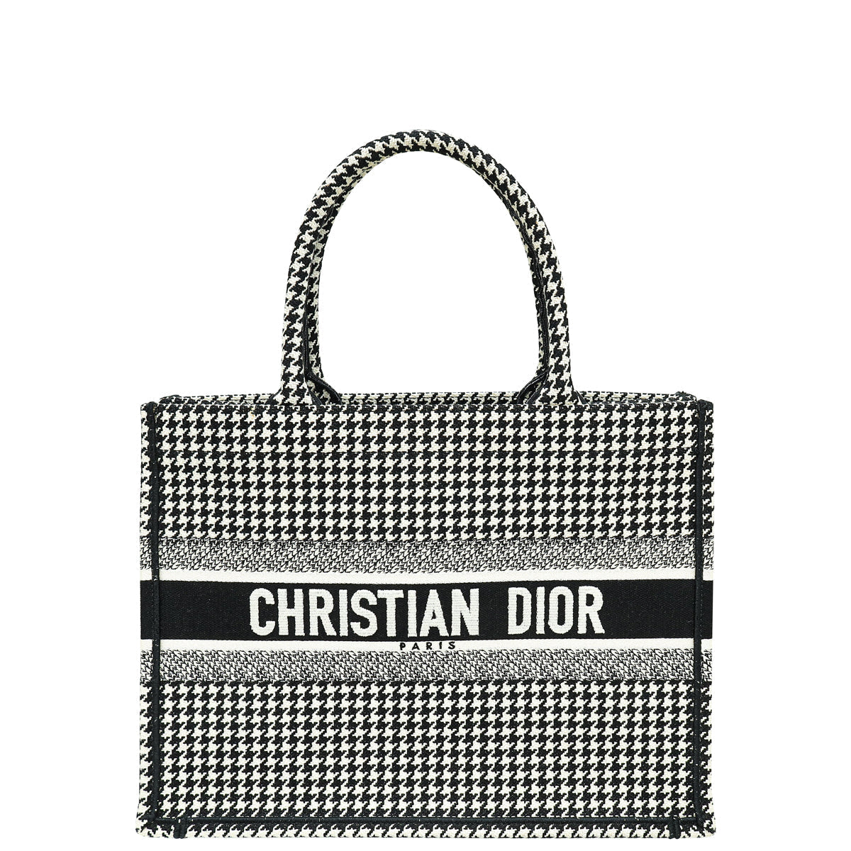 Dior Handbag Christian Bicolor Houndstooth Embroidery Book Tote Bag Medium Shoulder Bag