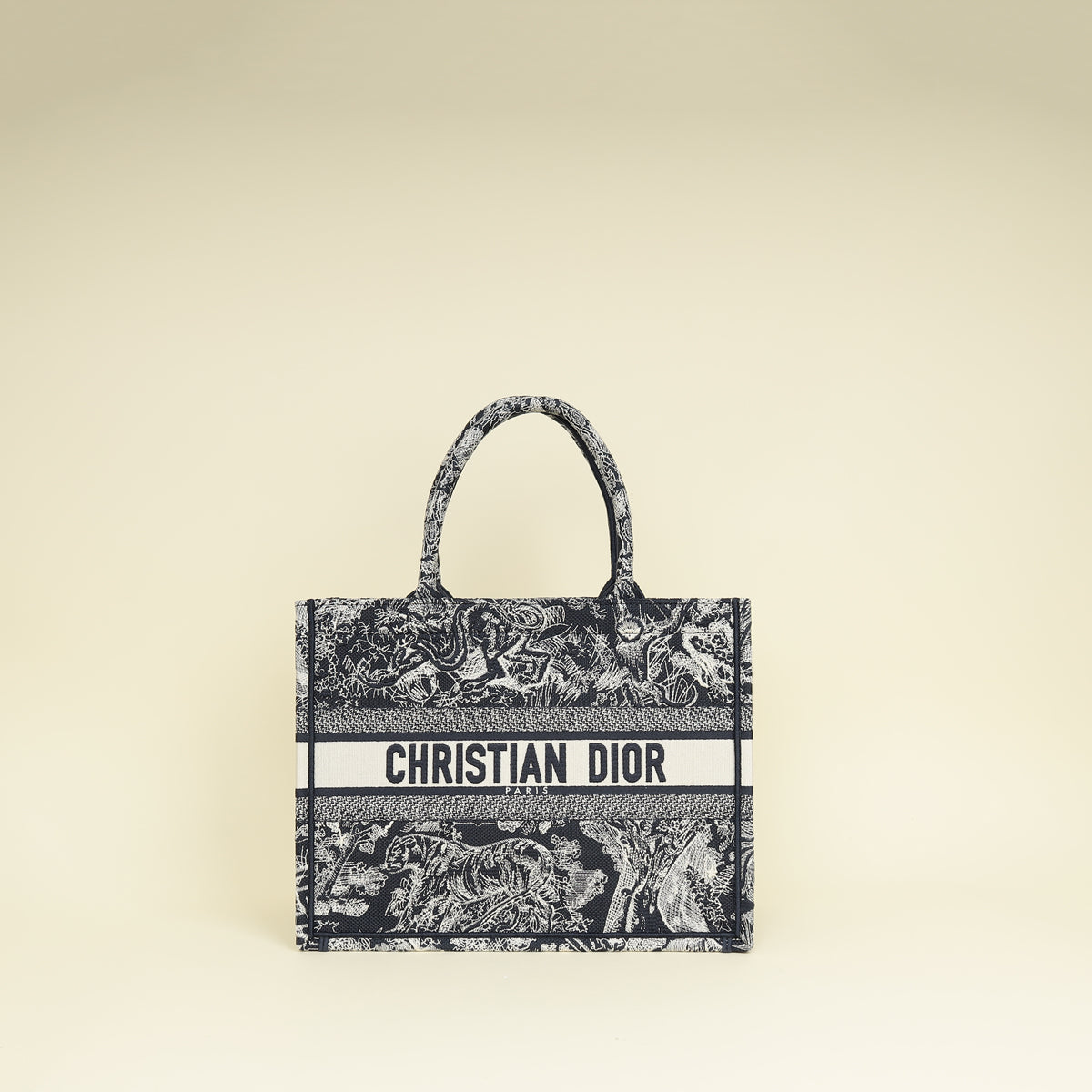 Dior Handbag Christian Bicolor Toile De Jouy Reverse Book Medium Embroidered Tote Bag