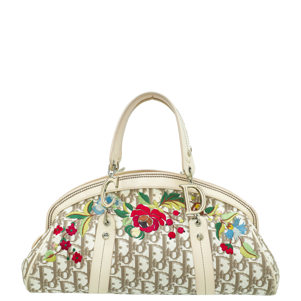 Dior Handbag Christian issimo Frame Tote Bag Beige Multicolor Embroidered