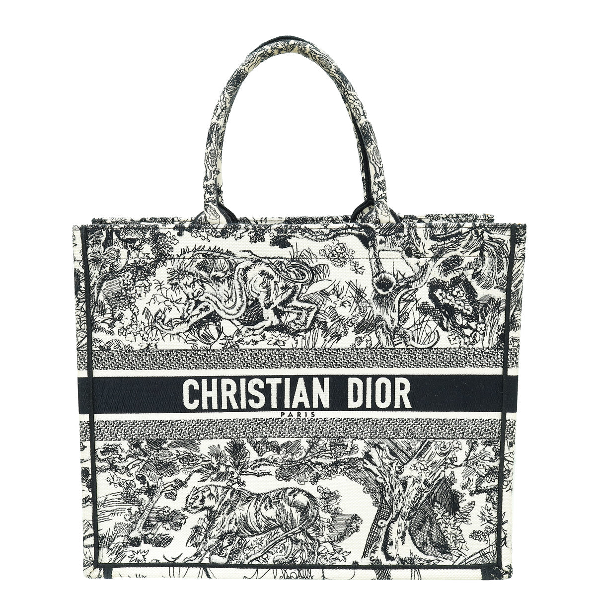 Dior Handbag Christian Toile De Jouy Embroidery Book Tote Large Shoulder Bag
