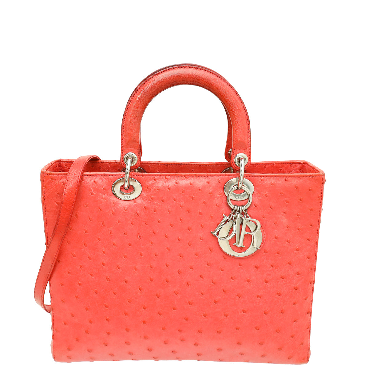 Dior Handbag Christian Coral Ostrich Lady Bag Large Shoulder Bag