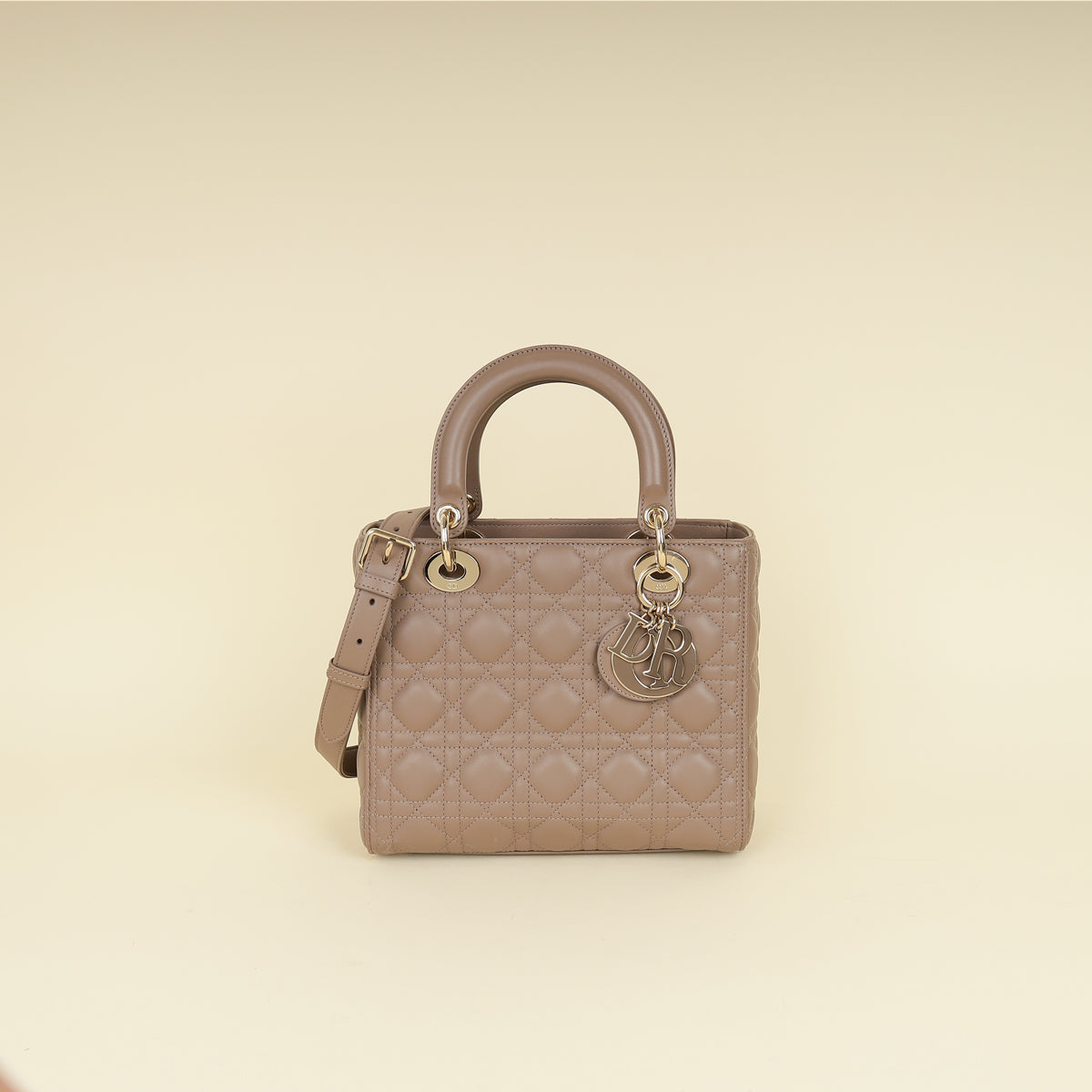 Dior Handbag Christian Taupe Cannage Lady Bag Gray Medium Shoulder Bag