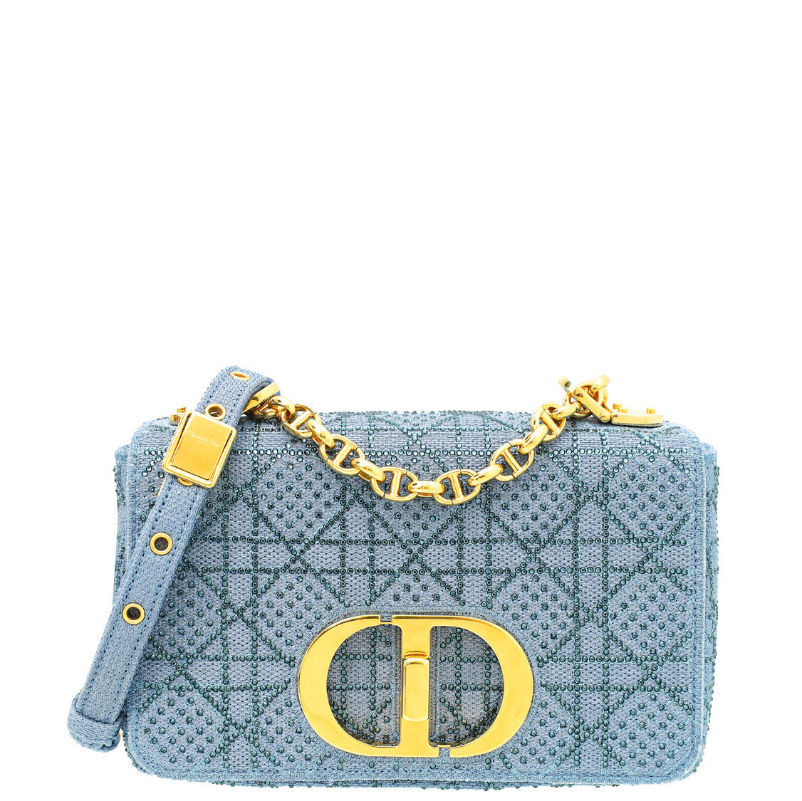 Dior Handbag Christian Caro Cannage Strass Bag Blue Small Shoulder Bag