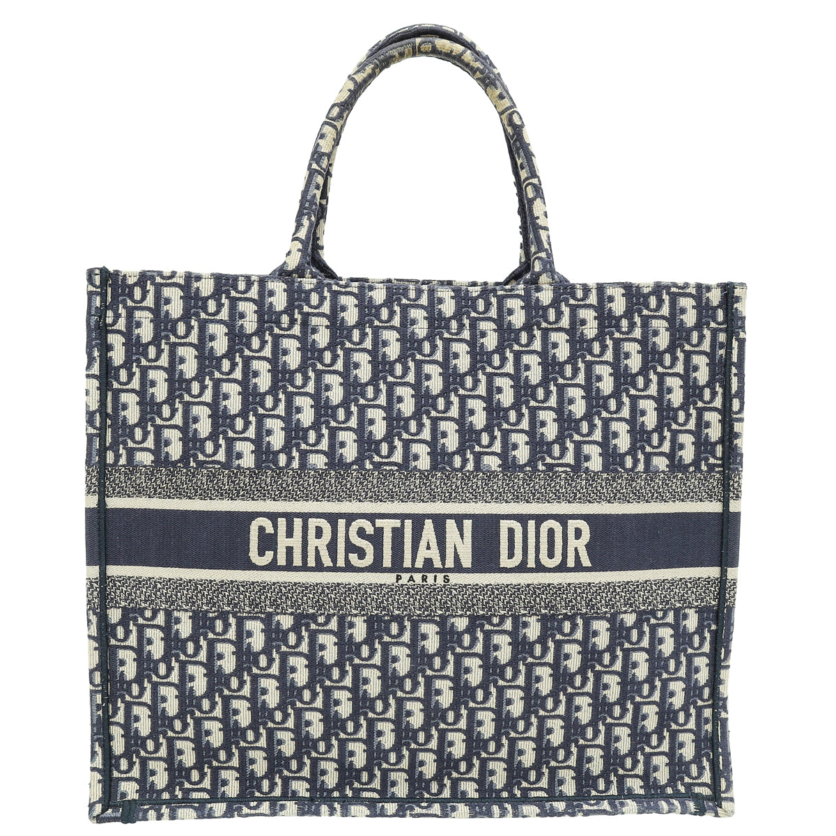 Dior Handbag Christian Oblique Book Tote Bag 2 Blue Navy Large