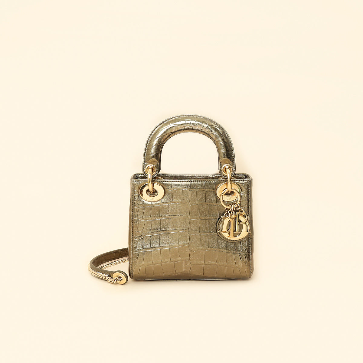 Dior Handbag Christian Metallic olive Lady Alligator Bag Mini Chain Shoulder Bag