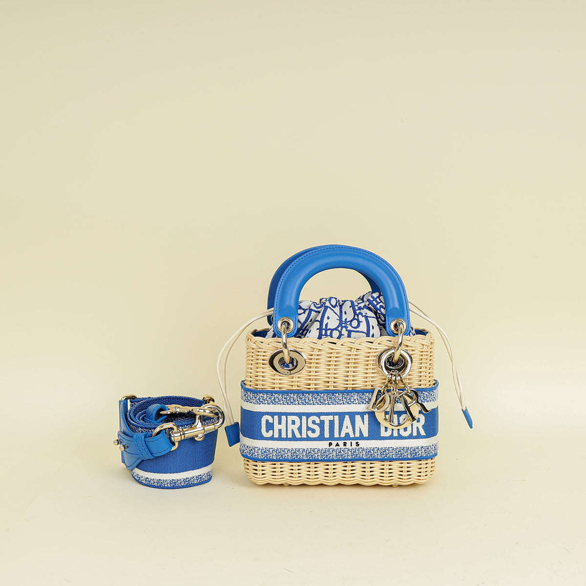 Dior Handbag Christian Florescent Lady Bag Wicker Blue Mini Shoulder Bag