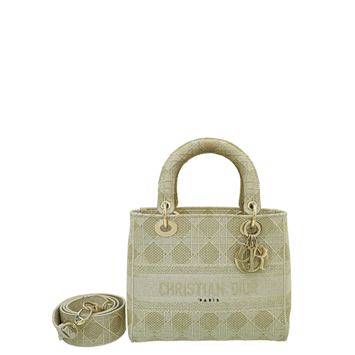 Dior Handbag Christian Tone Lady D-Lite Bag Gold Medium Shoulder Bag