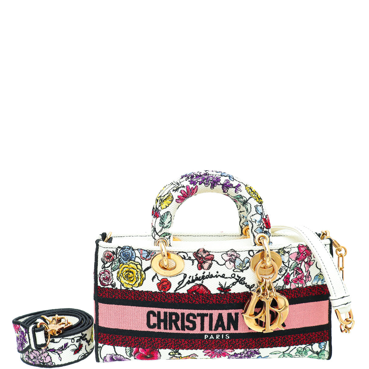 Dior Handbag Christian Lady D-Joy Bag White Multicolor Medium Shoulder Bag