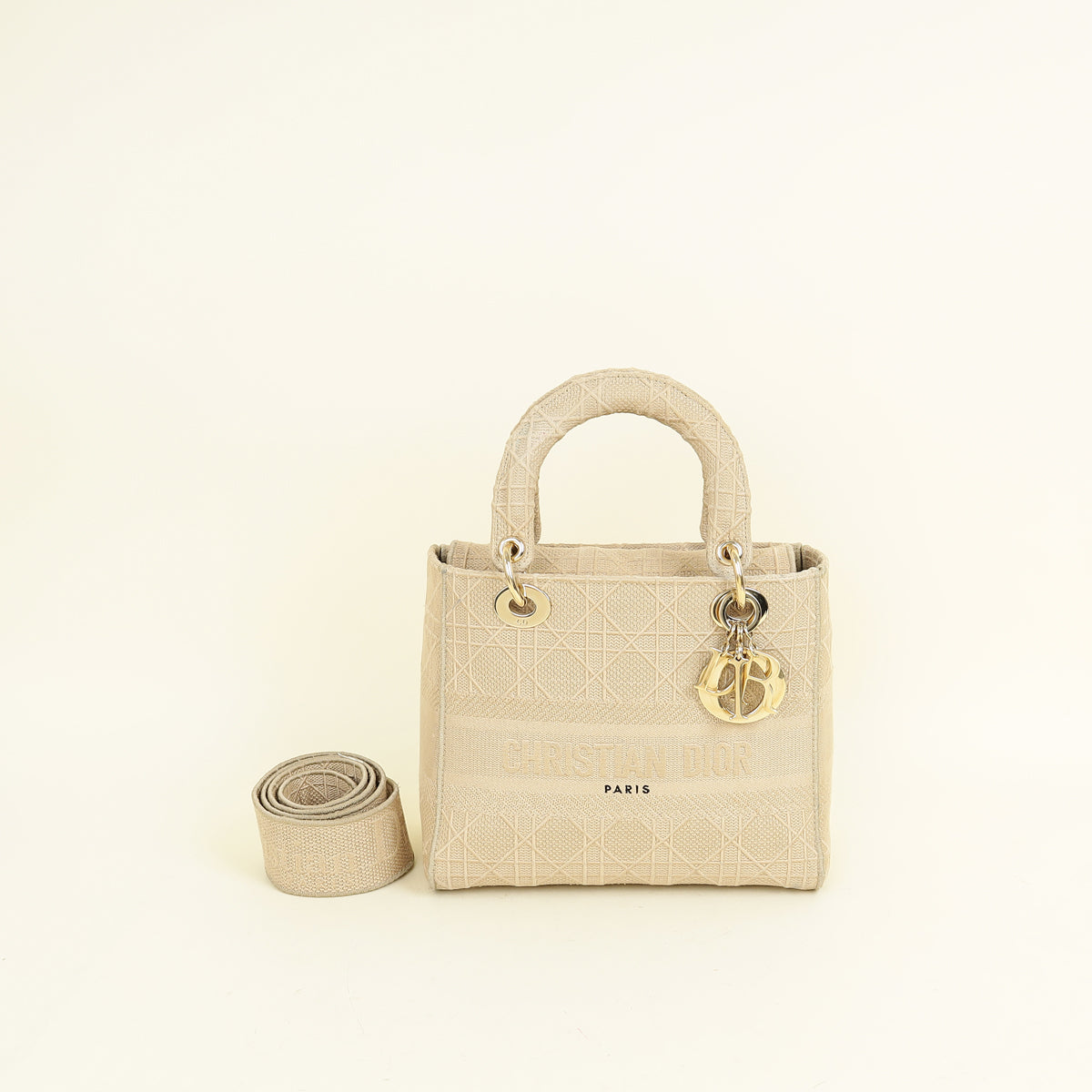 Dior Handbag Christian Lady D-Lite Cannage Embroidery Bag 2 Beige Medium Shoulder Bag