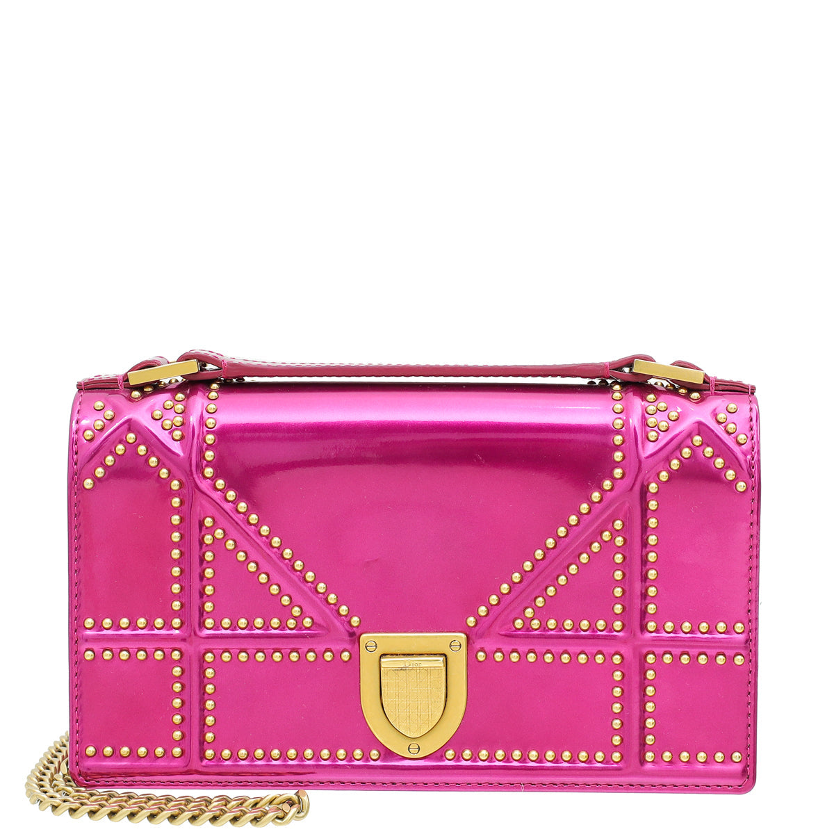 Dior Shoulder Bag Christian Metallic Fuchsia Studded ama Wallet Chain