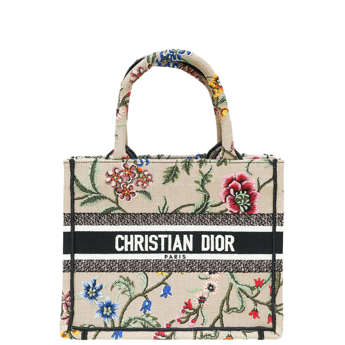 Dior Handbag Christian Petites Fleur Book Tote Bag Beige Multicolor Small