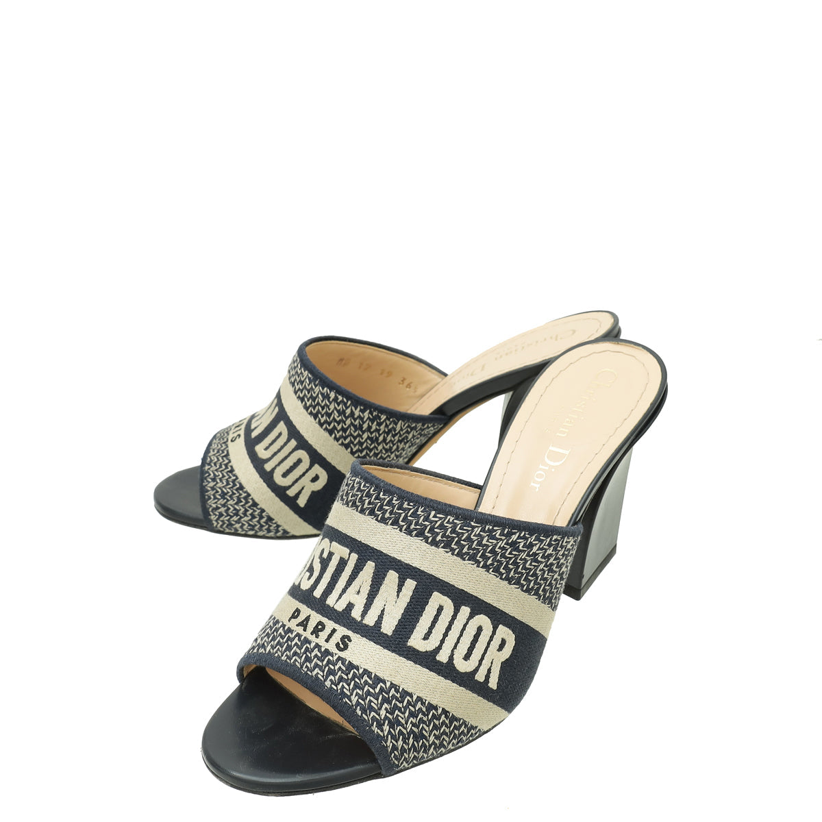 Dior Shoe Christian Dway Heeled Mules 36.5 Blue Navy Embroidered Shoes