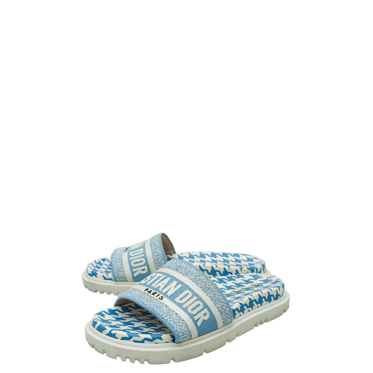 Dior Shoe Christian Cornflower Houndstooth Dway Slide 36.5 Blue Embroidered Shoes