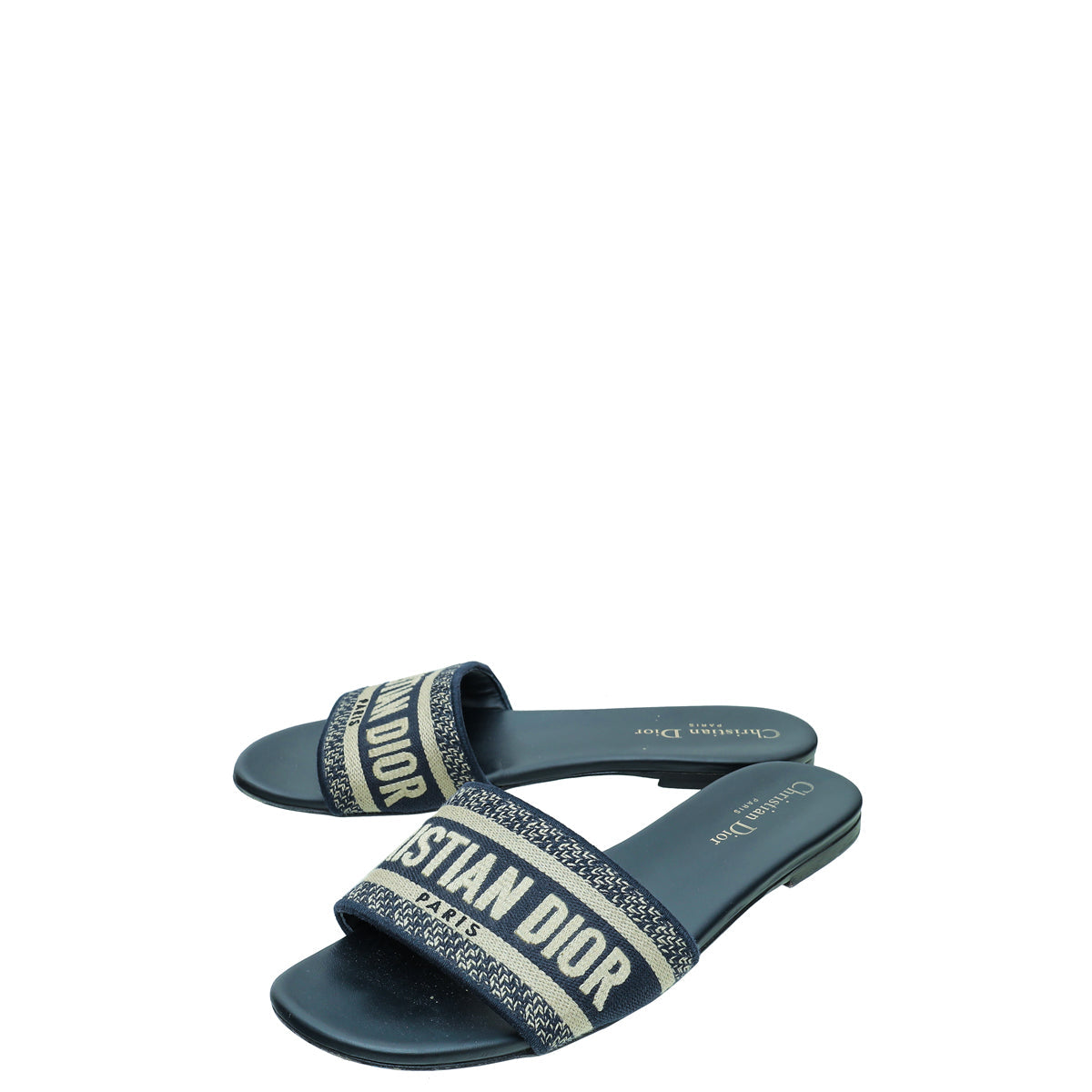 Dior Shoe Christian Dway Flat Sandal 38.5 Blue Navy Embroidered Shoes